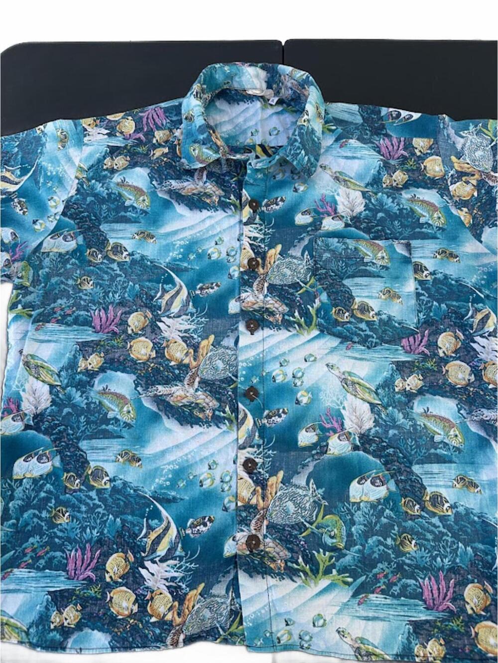 Vintage Ocean Reef Fish Print Hawaiian Shirt XL